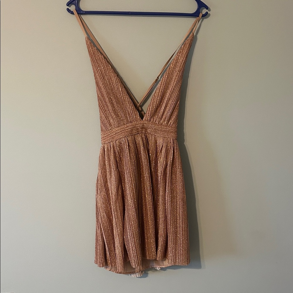 Elegant Champagne Low Cut Cross Back Mini Dress